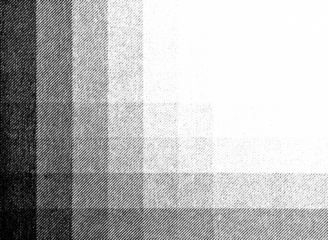 Macro halftone print of layered rectangular gradient blocks forming a dark-to-light corner transition, created with dense black diagonal dots on a transparent background.
