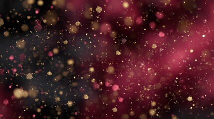 Golden glitter particles falling on a festive red background