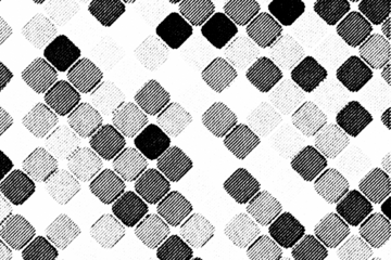 Macro halftone pattern of rounded square chains in diagonal rows, black printed texture isolated on a transparent background.