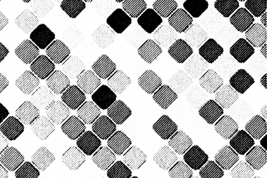 Macro halftone pattern of rounded square chains in diagonal rows, black printed texture isolated on a transparent background.