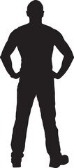 Obraz premium vector, silhouette of back view of a man standing amrs akimbo and looking up