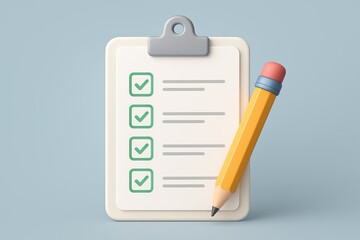 White clipboard with checklist and pencil Planning task management productivity and education concept Vector illustration