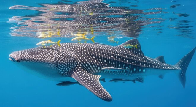 Whale shark swimming in blue ocean water