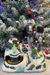 Christmas decorations, toys and nutcrackers under the Christmas tree