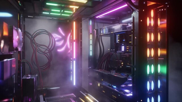 A highend gaming pc with a custom watercooling system and rgb lighting, showcasing the latest technology and design for immersive gaming experiences and high performance computing