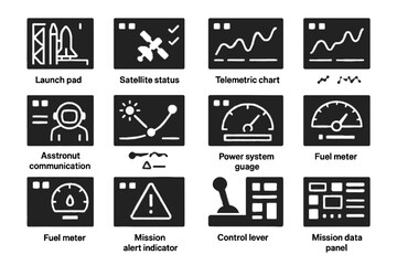 Fototapeta premium Space indicator telemetry icon icons power path mission vector control trajectory display