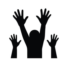 Concert crowd raised hands silhouette vector icon
