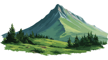 Serene Mountain Painting with Lush Green Background