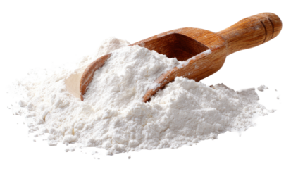 Flour mound with wooden scoop, simple food preparation item