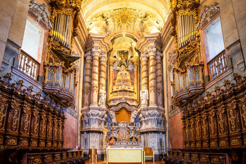 The beautiful interiors of the Cl&eacute;rigos Church - a Baroque church in Porto. Its 75-meter-tall bell tower can be seen from various points of the city
