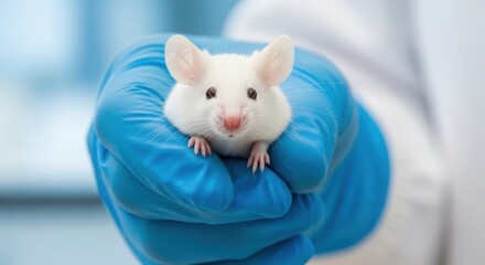 Mouse in gloved hand for laboratory research