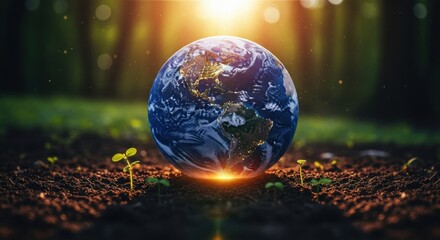 Earth globe and growing seedlings