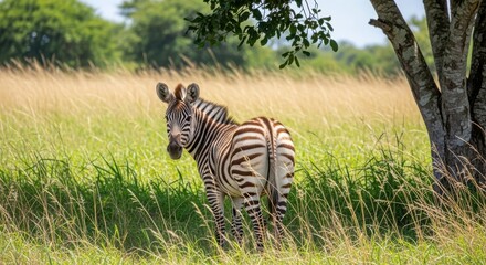 Zebra foal in savanna