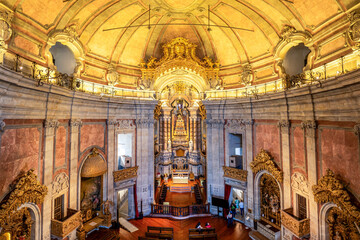 The beautiful interiors of the Cl&eacute;rigos Church - a Baroque church in Porto. Its 75-meter-tall bell tower can be seen from various points of the city