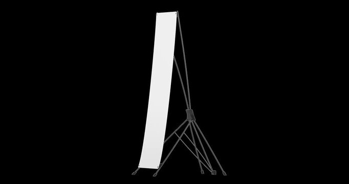 Blank X Banner Stand rotation animation seamlessly loopable. 3D rendering isolated on transparent background