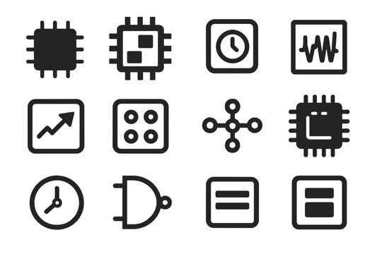 Microcontrollers embedded generator vector clock analog icon input unit set pad tile