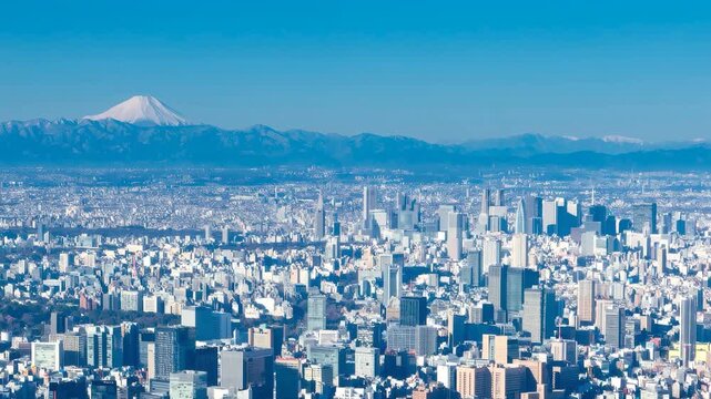 富士山と東京大都会・ドローン撮影イメージ