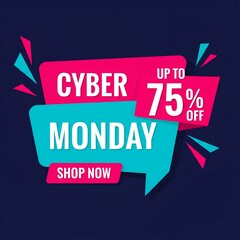 Fototapeta premium Cyber monday sale up to 75 off with shop now button