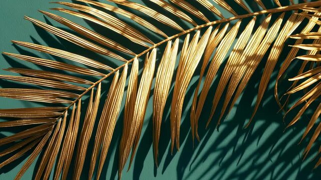A leaf with gold veins is shown in a green background. The leaf is the main focus of the image, and it is a close-up shot. The gold veins on the leaf give it a sense of luxury and elegance