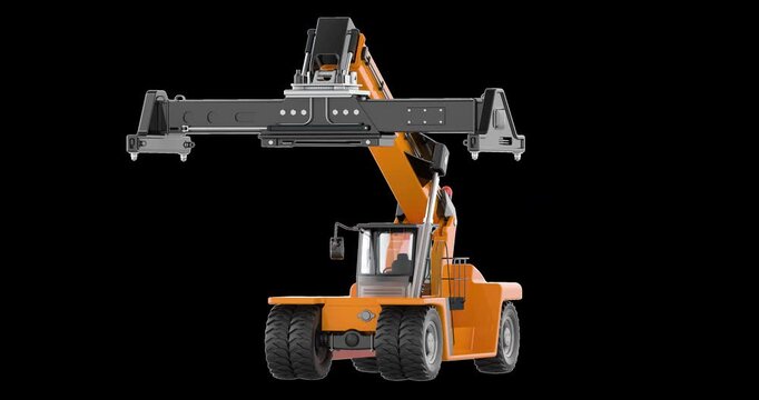 Industrial reach stacker truck rotation animation seamlessly loopable. 3D rendering isolated on transparent background