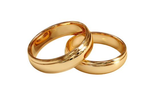 Two gold rings interlocked, symbolizing love, marriage, and commitment