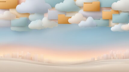 Cloud technology platform and analytics digital design illustration server network overview in cloud environment