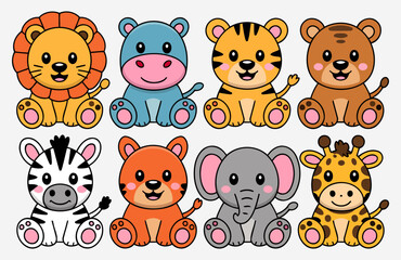 Adorable Baby Animal Illustrations for Kids Including Lion Hippo Tiger and Elephant