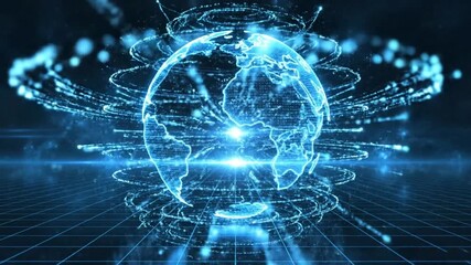 Digital world globe hologram over grid with africa continent centered in blue light technology style - Powered by Adobe
