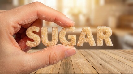 Sweet Granulated Sugar Cubes Spelled Out in Hand