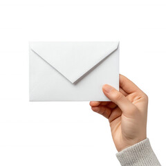 Fototapeta premium A hand holds a white textured envelope against a black background