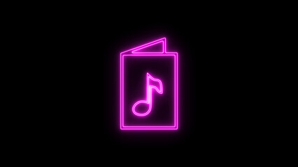 Vibrant neon pink glowing musical note icon on a dark black background, rendered as a modern digital graphic design illustration, symbolizing entertainment, sound, and party celebration