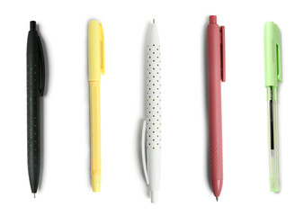 Fototapeta premium Set of different pens on white background