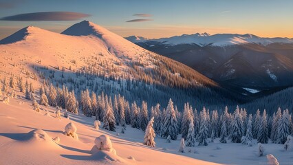 Snowy Mountain Landscape at Sunrise