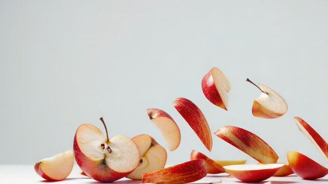Video Fresh apple cut in half falls through the air