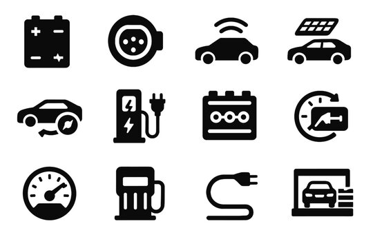 Braking energy pack roof system ai cooling fuel icon battery vector