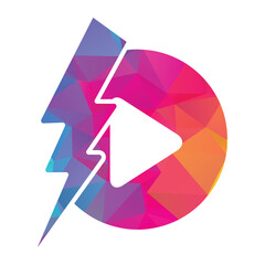 play button with thunder logo design template.