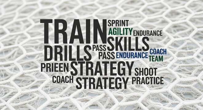 Soccer Word Cloud Overlay on Net: Strategy and Training Concept
A conceptual graphic where a dense word cloud related to football strategy and training is superimposed over the texture of a soccer - Powered by Adobe