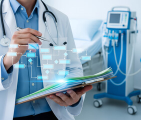Doctor using digital interface for medical data analysis
