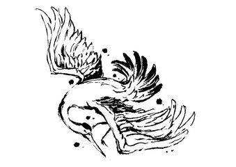 Fototapeta premium Crane Ink Painting – Japanese Sumi-e Art