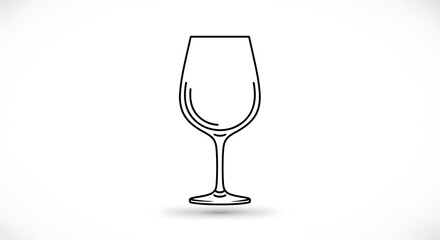 Simple line drawing of a wine glass with a thin stem and a slight shadow on a white background ai generated