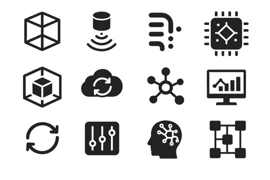 Sensor icon sync diagram simulation digital vector data iot twin stream core