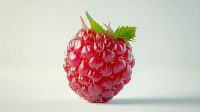 Video A fresh raspberry with a single leaf on top, perfect for and still life compositions