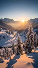 Snowy Mountain Landscape at Sunrise
