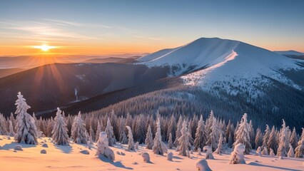 Snowy Mountain Landscape at Sunrise