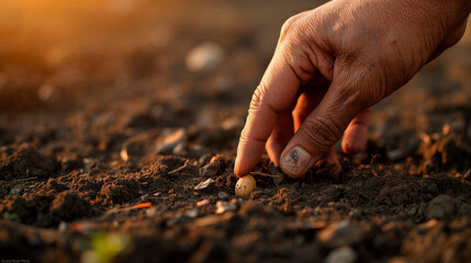 A hand plants a bean sprout in the ground, an English national holiday, St. Chad, Chad of Mercia, Ceadda's Day, March 2