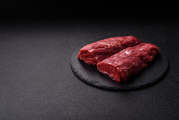 Raw meat, fresh beef tenderloin or filet mignon for grilling. Raw beef tenderloin