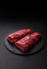 Raw meat, fresh beef tenderloin or filet mignon for grilling. Raw beef tenderloin