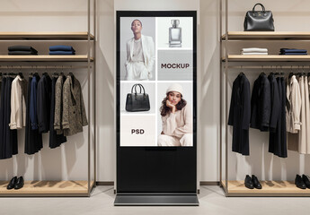 A digital advertising screen in a fashion store