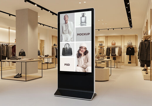 A digital advertising or information screen in a fashion store