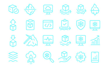 Fototapeta premium Set of glowing neon data science and cloud computing icons